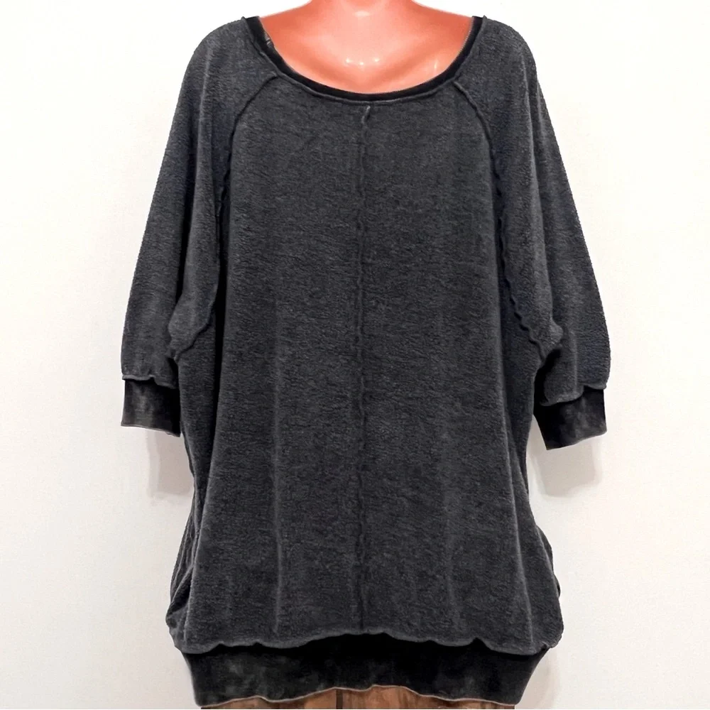 Free People Oversized  Black Heather Sweatshirt Grunge Goth Lounge Modern - Picture 6 of 11